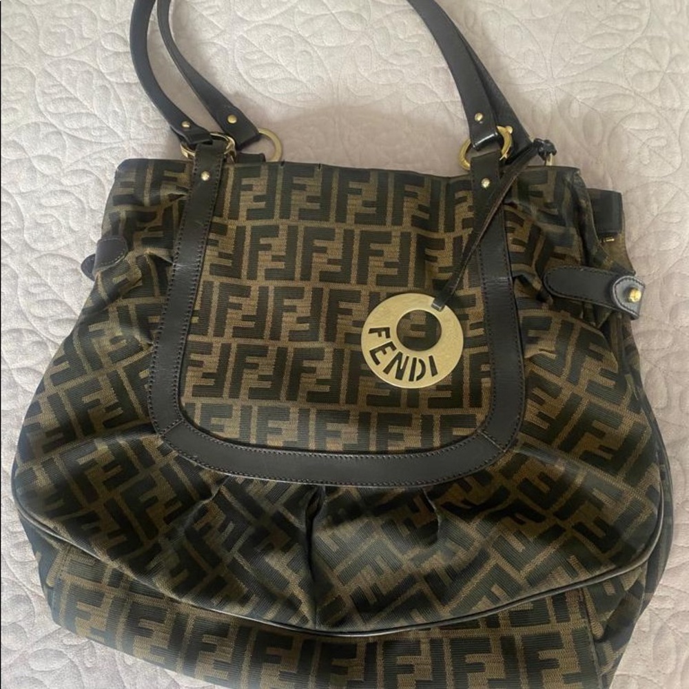 FENDI Tobacco Zucca Print Canvas Chef Large Tote Bag